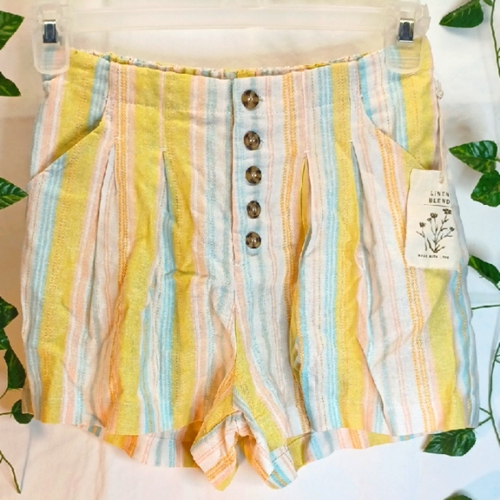 Indigo Rein Button Up Shorts - Size Small - Easy Breezy Linen Blend - NWT